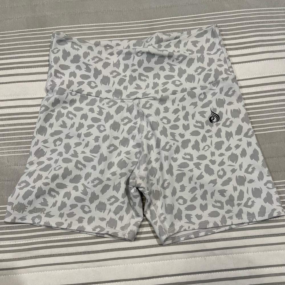 Ryderwear White and Light Gray Leopard Athletic Bike Shorts